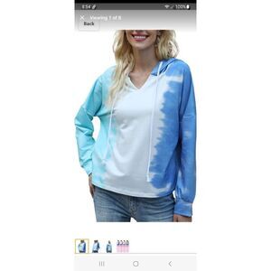 New Large Supersun Tie Dye Long Sleeve Pullover Sweatshirt Hoodie Blue White NWT